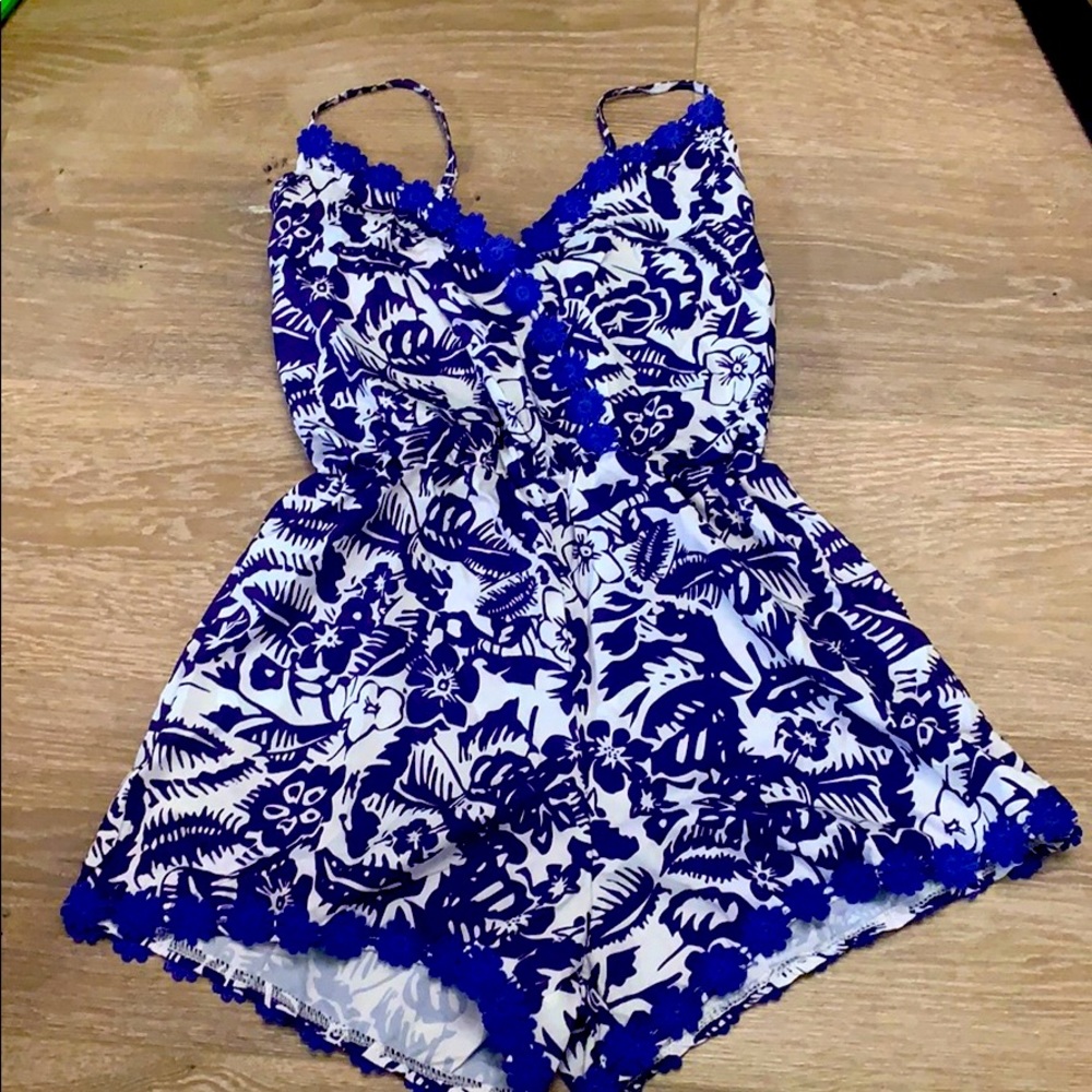 New purple white romper beach island coverup small
